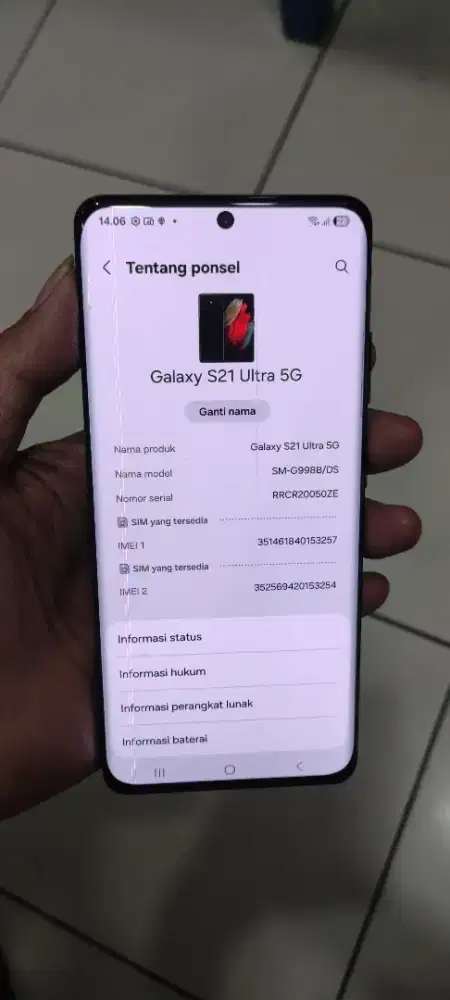 SAMSUNG S21 ULTRA RAM 12/256GB minus garis