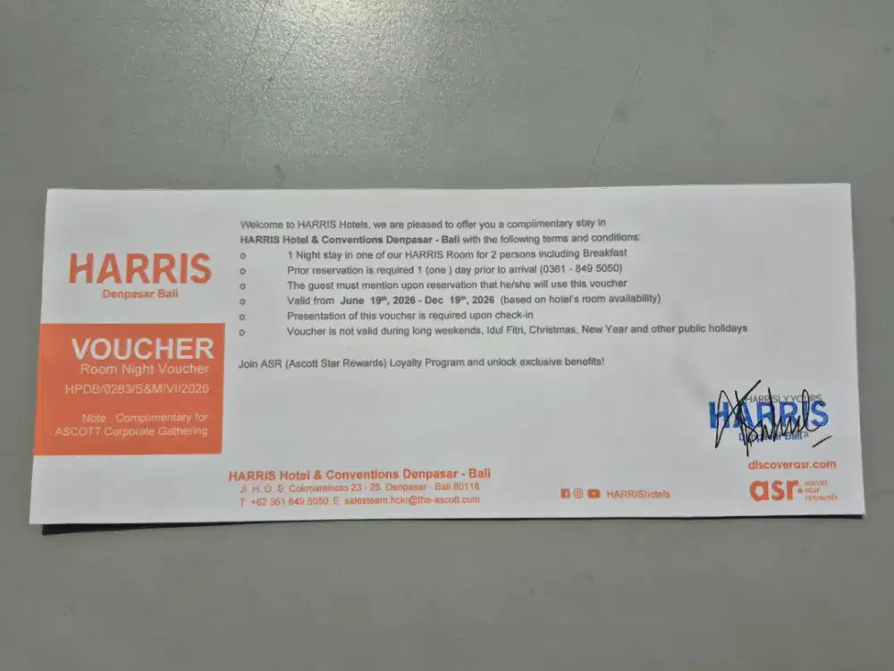 1 Voucher Kamar Harris Hotel & Convention Denpasar Bali