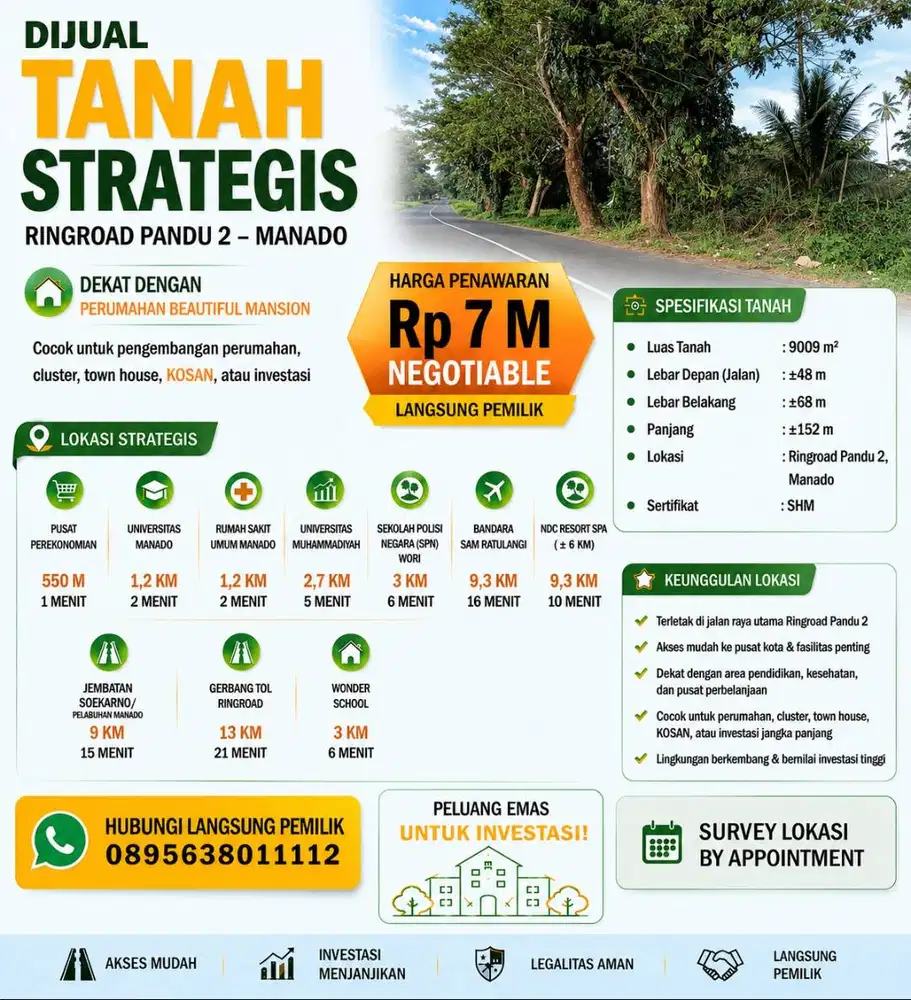Tanah Premium 9.009 m² Ringroad Pandu 2 Manado, Lokasi Berkembang