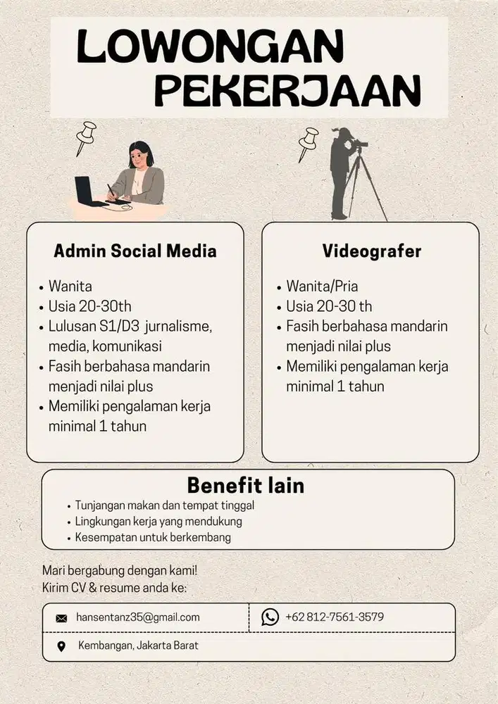 dicari admin sosmed&video grafer