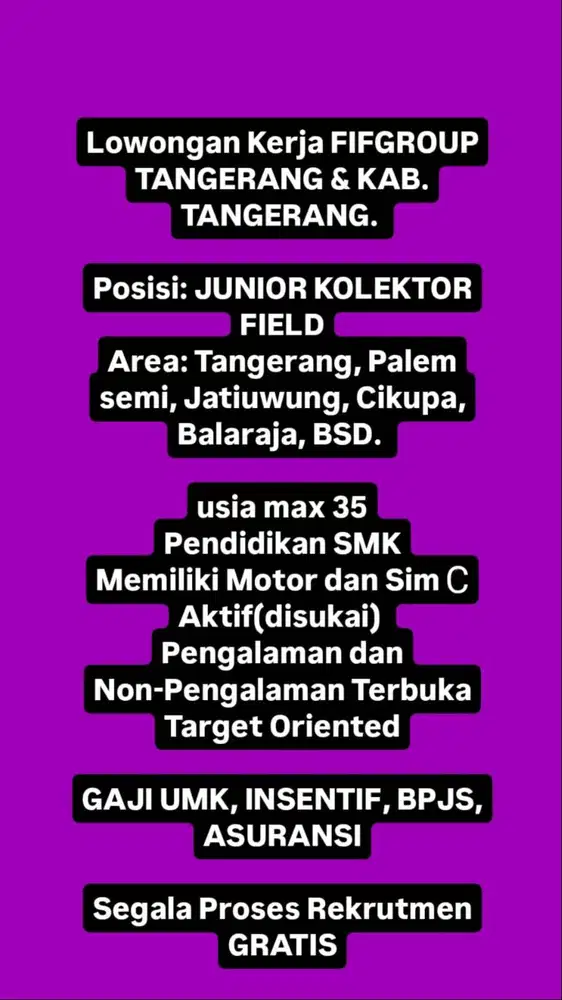 Loker Agustus 2026 FIFGROUP Cab. Cikupa & Tigaraksa