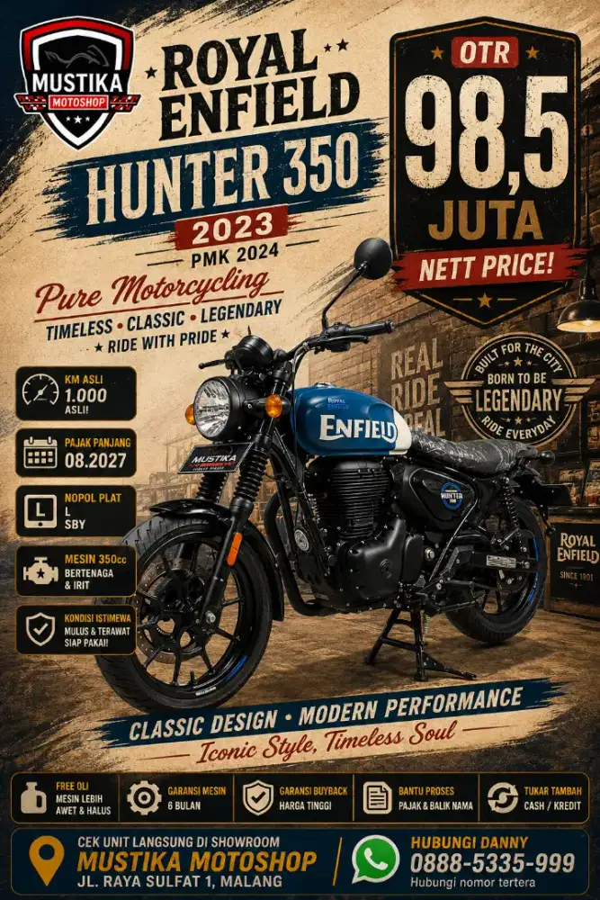 KM 1rb‼️Royal Enfield Hunter 350 2023 pmk 24. DANNY Mustika Sulfat