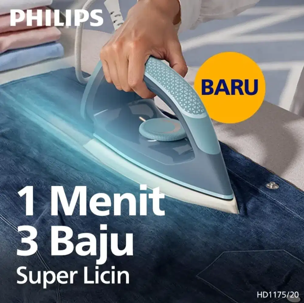 Philips Setrika Kering HD 1175,Garansi Resmi, Super licin,1 mnt 3 baju