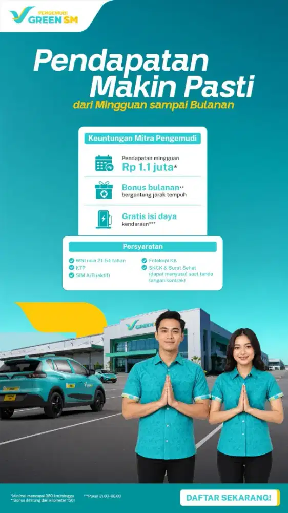LOWONGAN DRIVER GREEN SM TAKSI LISTRIK