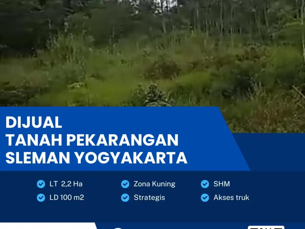 Dijual Cepat Tanah Pekarangan Zona Kuning Lokasi Sleman Yogyakarta Luas 2,2 Hektar BU!!!