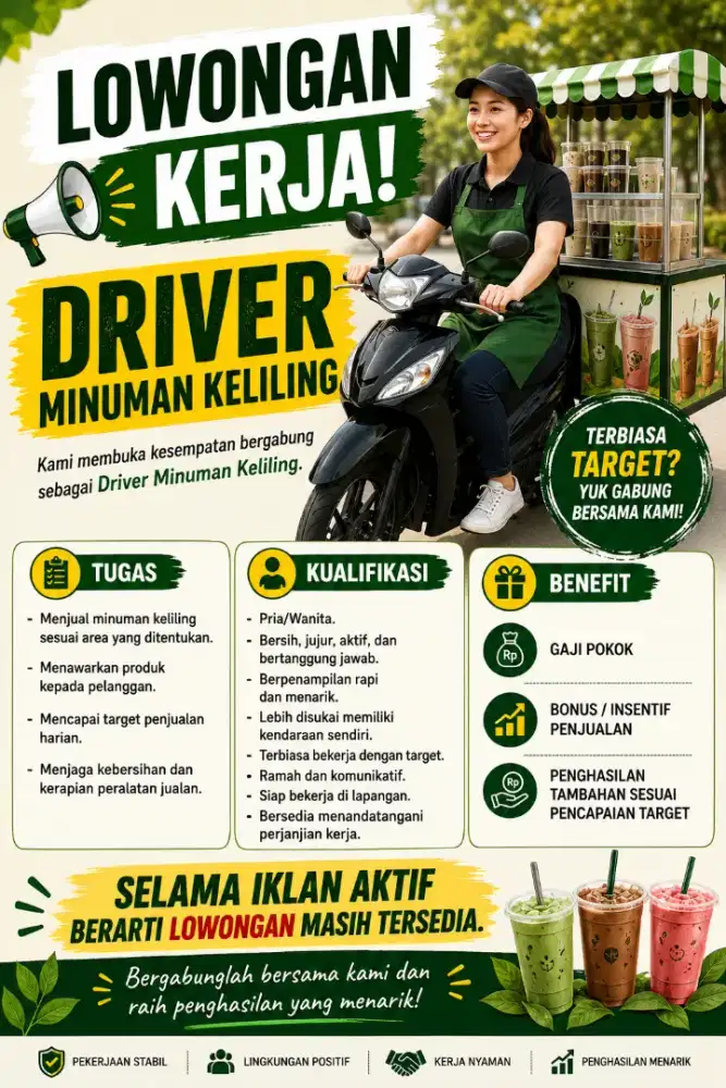 LOWONGAN KERJA SALES

DRIVER MINUMAN KELILING