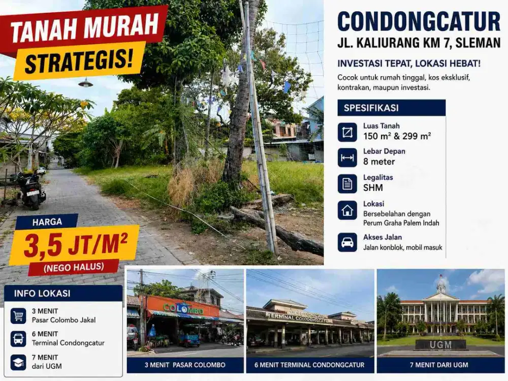 Tanah Murah Condongcatur Dekat UGM, SHM, Mobil Masuk, Hanya Rp3,5 Juta/m²