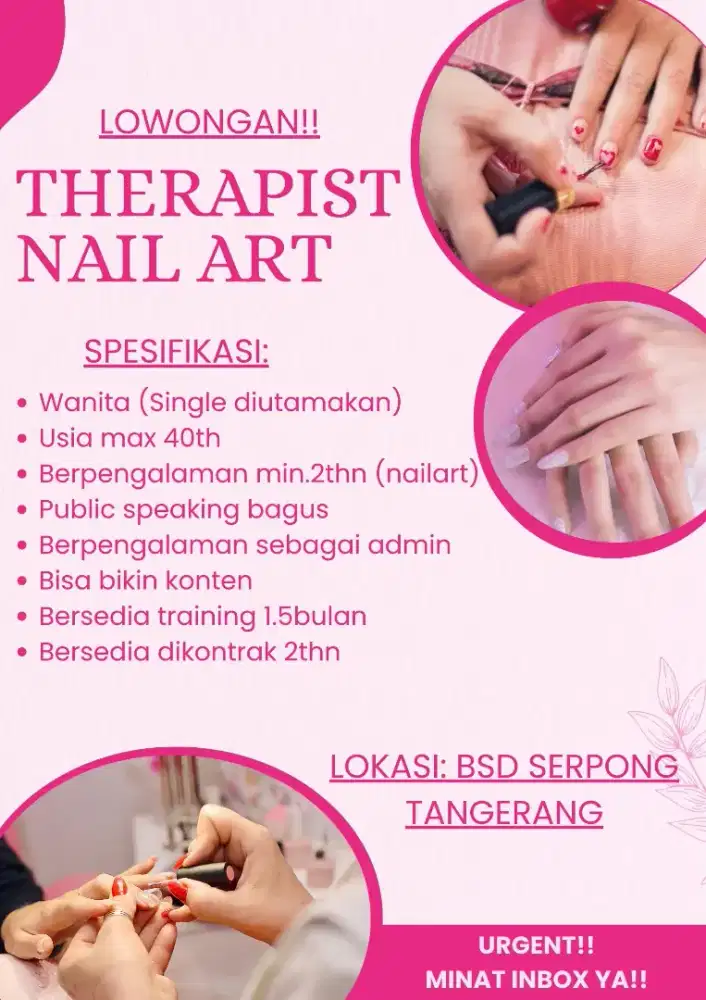 Urgent!! Dibutuhkan segera Therapist nail art