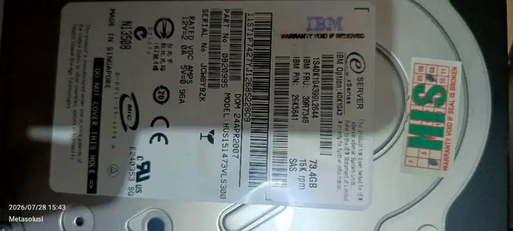 Hardisk Server xSeries 73GB IBM 2 Unit