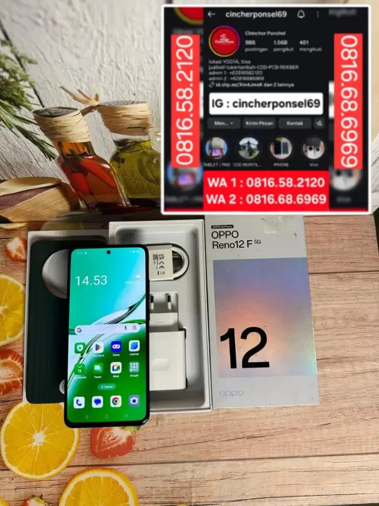 Jual hp Oppo reno 12F 5G 12/256 istimewa likenew siap pakai
