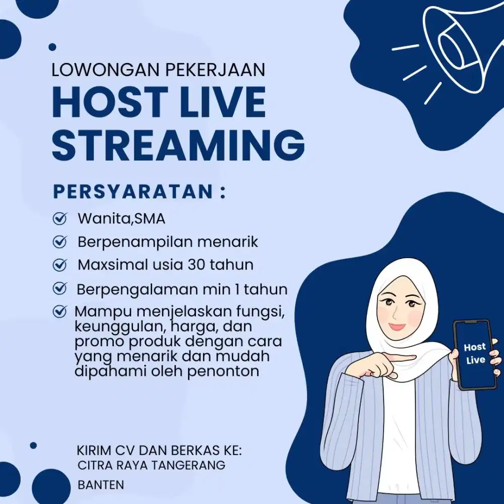 Loker Host LIVE Streaming & ART / Asisten Rumah Tangga / Pembantu