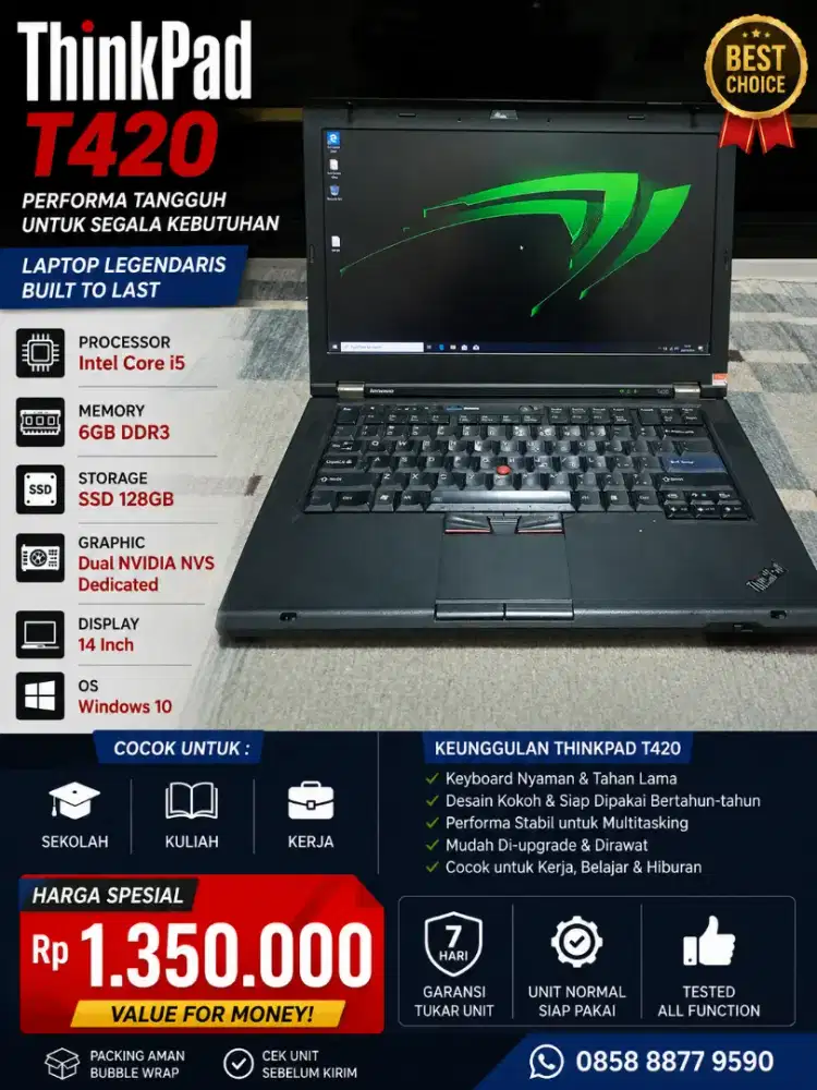 Lenovo Thinkpad T42O Core i5 Ram 4Gb SSD 128GB Sekolah Kuliah Kerja