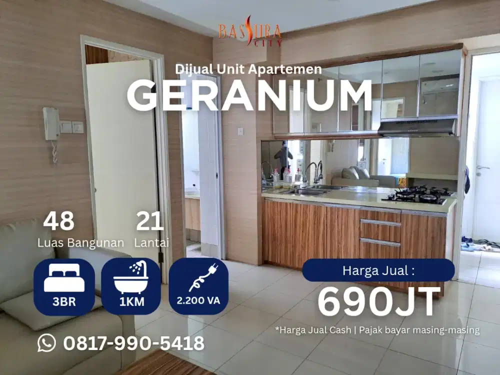 Jual Cepat 3BR Furnished apartemen Bassura City tower Geranium