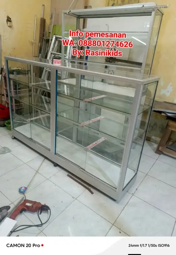 Etalase sembako ukuran panjang 1,8 m x tinggi 115 cm x lebar 40 cm