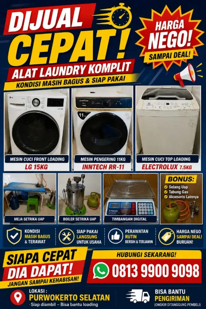 DIJUAL CEPAT PERALATAN LAUNDRY LENGKAP SIAP USAHA