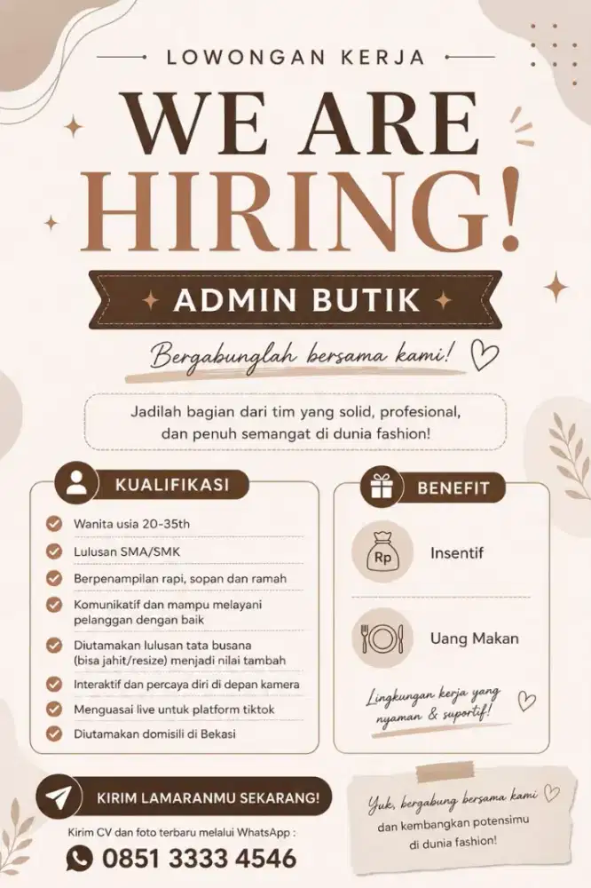 Lowongan kerja di Butik Bekasi