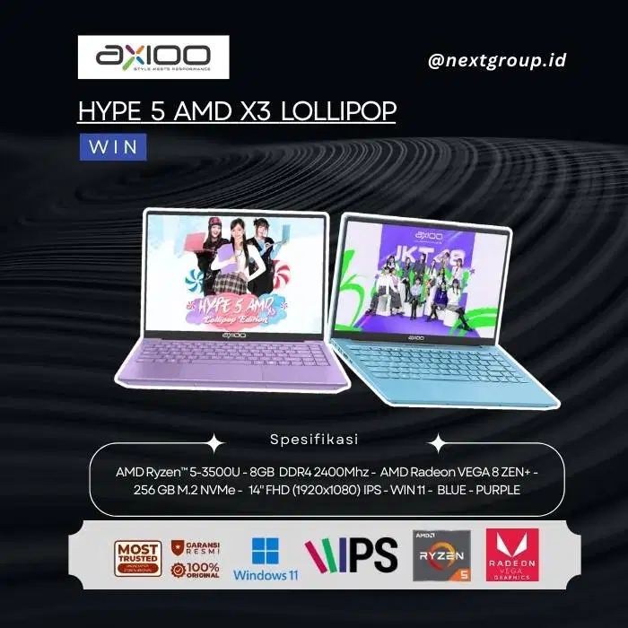 AXIOO Hype 5 X3 JKT48 Lollipop Edition Amd Ryzen 5 3500U RAM8GB SSD512