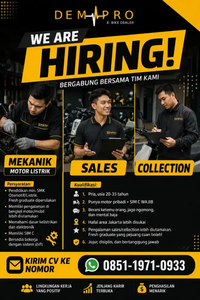 Dibutuhkan segera mekanik, sales & collection