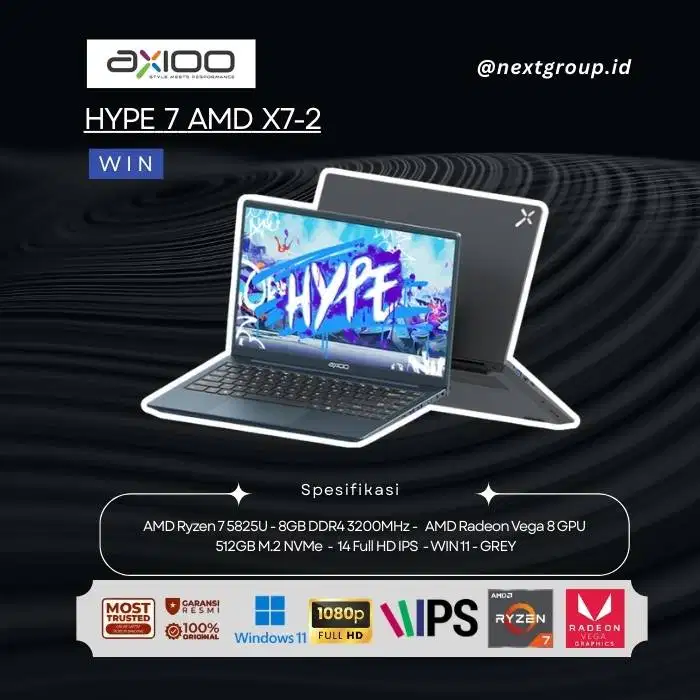 Axioo Laptop Hype 7 AMD X7-2 Ryzen 7-5825U/8GB/512GB/FHD IPS - Window