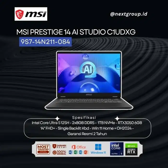 MSI Prestige 14 AI Studio C1UDXG 084 Ultra 5 125H/16GB/1TB SSD/RTX3050