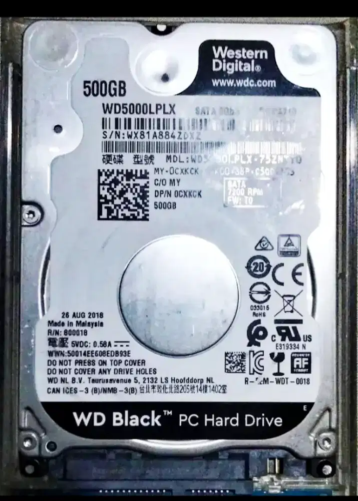 HARDISK SATA3 SLIM 2,5' FOR LAPTOP/PS WD BLACK 500GB GOOD CONDITION