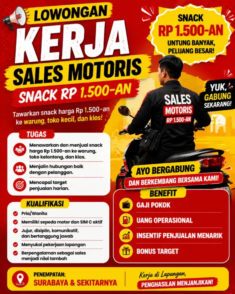 Dibutuhkan Sales Motoris Snack Renceng