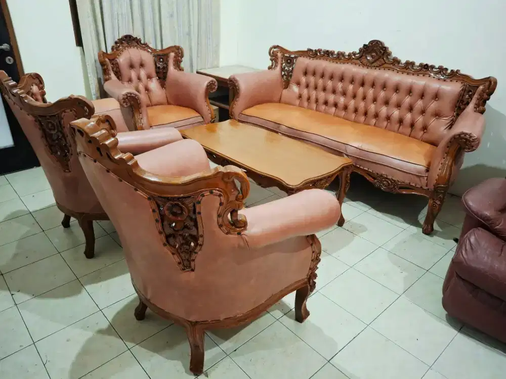 Kirsi Tamu Kayu Jati Set Sofa Bangku Meja Ruang Ukir Antik Klasik 3111