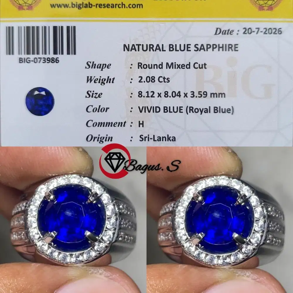 Natural Vivid Royal Blue Sapphire SriLanka 2.08 CT