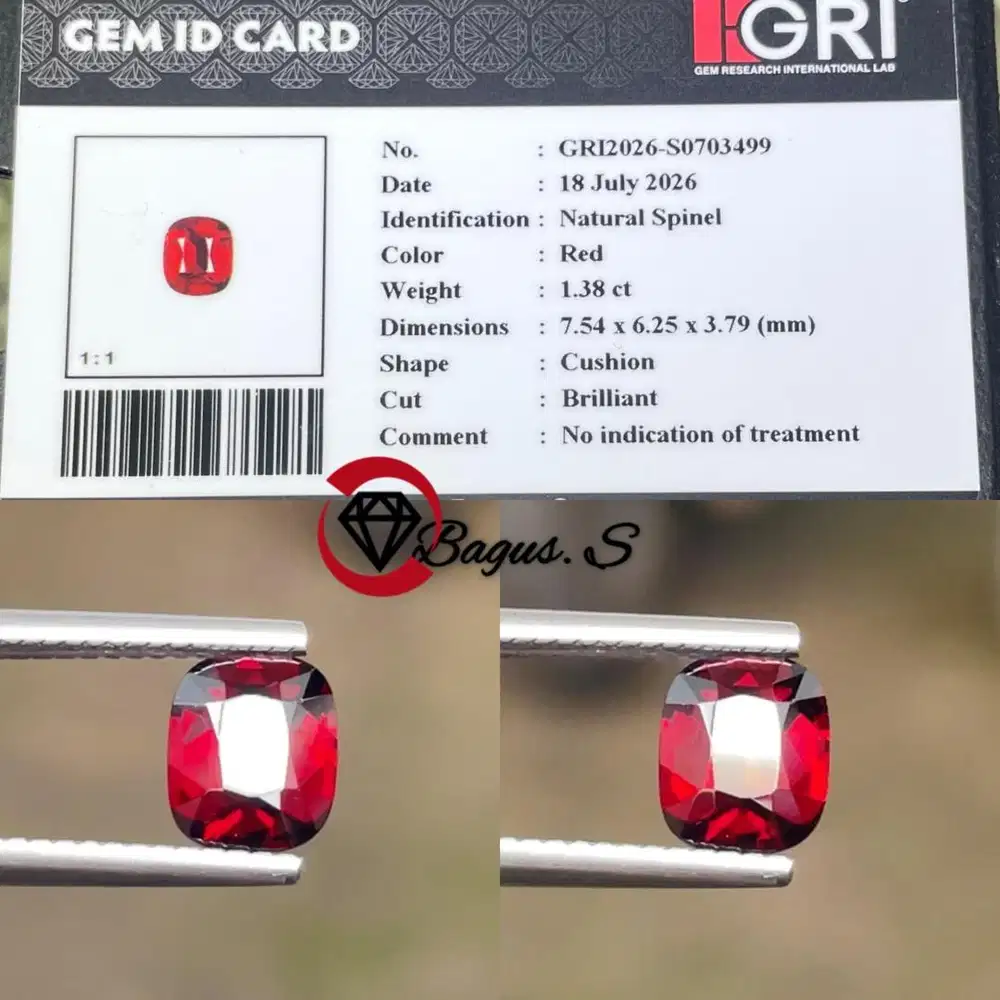 Natural Red Spinel NTE Burma 1.38 CT