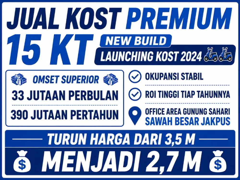 JUAL KOST KOSAN NEW PREMIUM OFFICE AREA GUNUNG SAHARI SAWAH BESAR