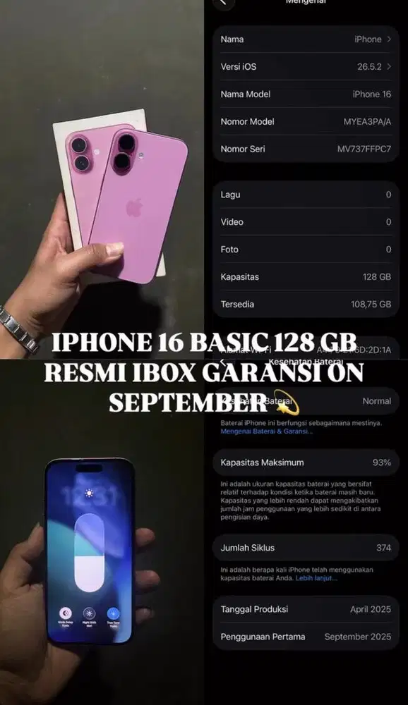 (GARANSI IBOX) Iphone 16 Pink 126GB