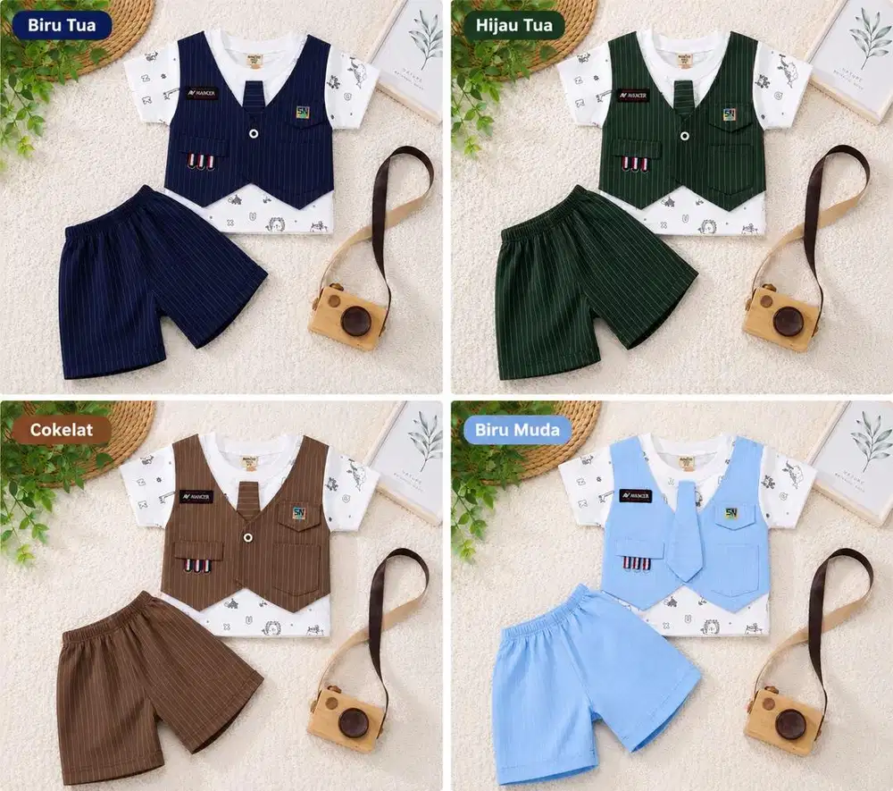 Baju Anak Laki-Laki Setelan Formal Katun Premium Motif Rompi dan Dasi