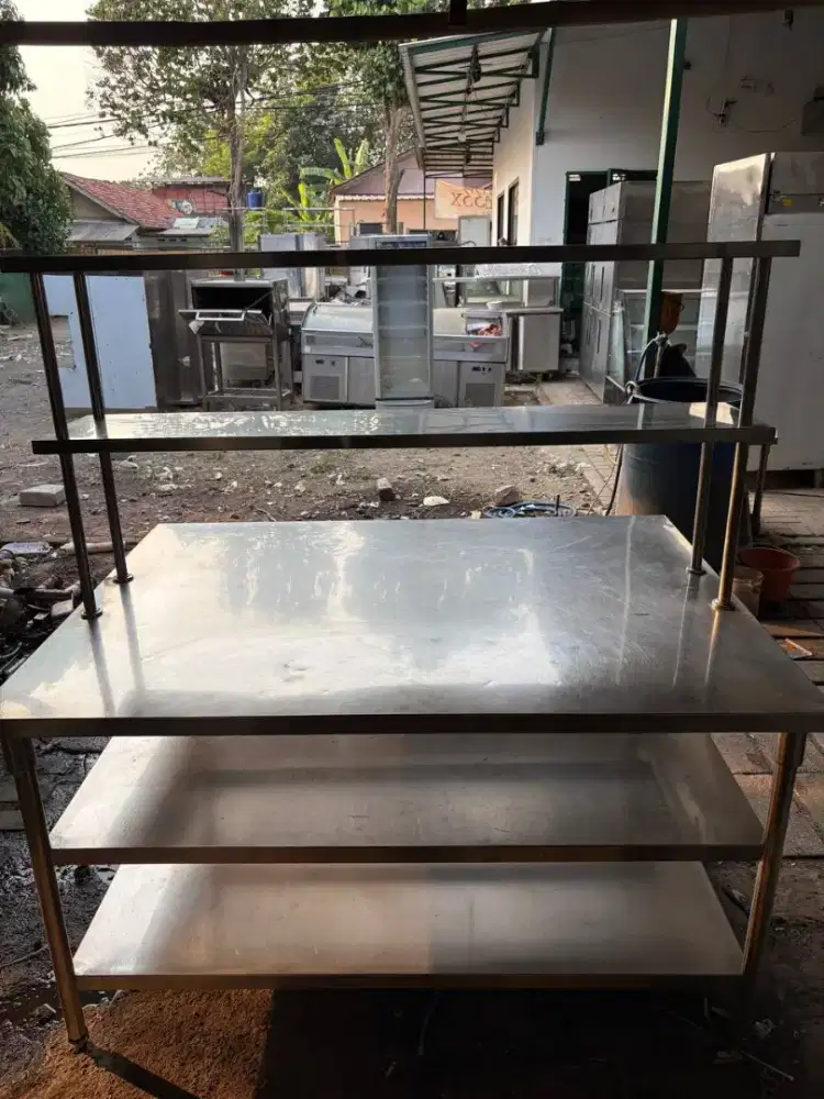 Meja Stainless 3 Susun + Upper Shelf – Kokoh & Siap Pakai