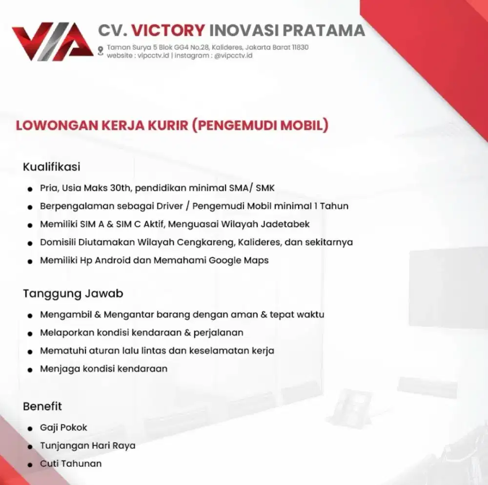LOWONGAN PEKERJAAN KURIR MOBIL PENGEMUDI MOBIL