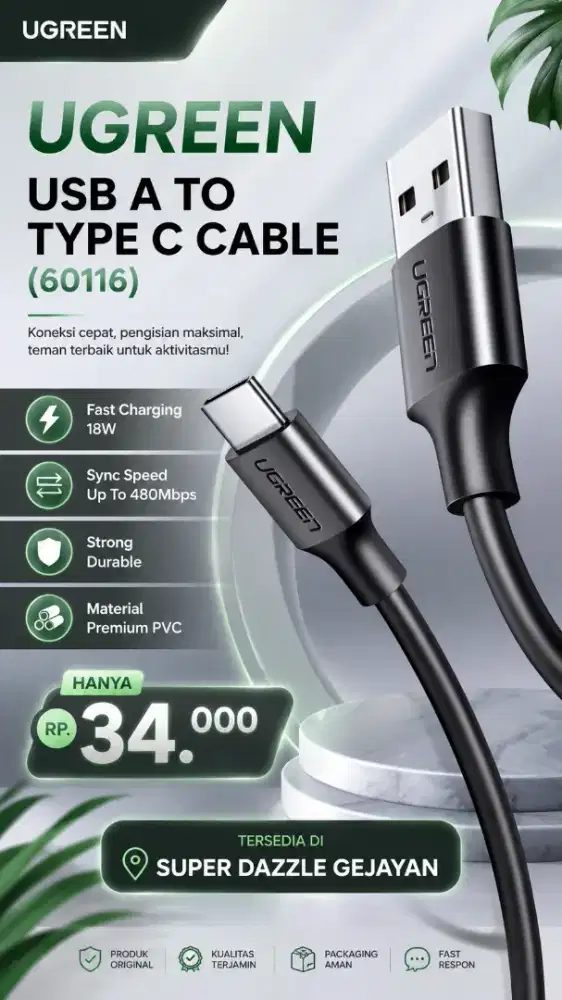 UGREEN USB A TO TYPE C CABLE (60116)