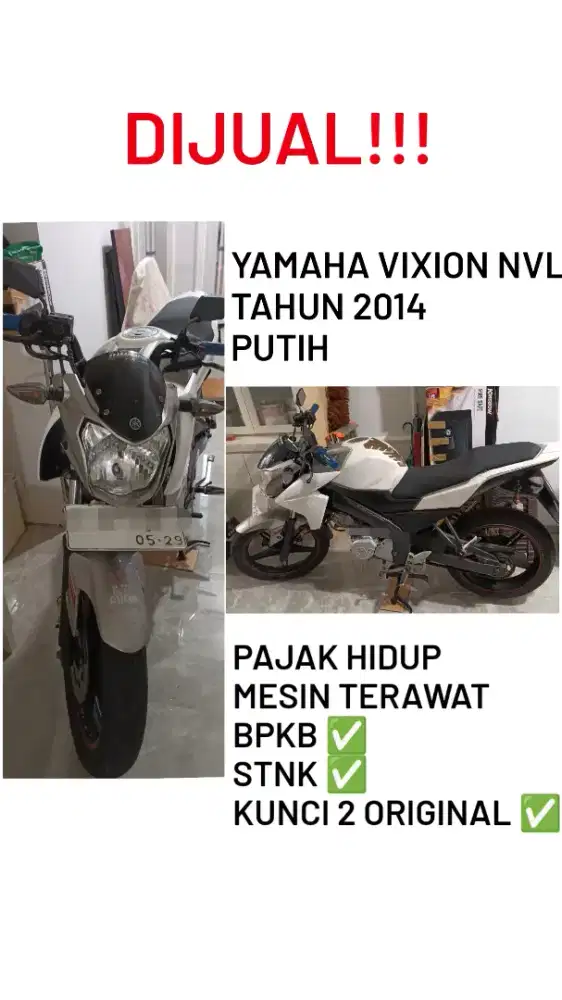 DIJUAL YAMAHA VIXION NVL PUTIH 2014