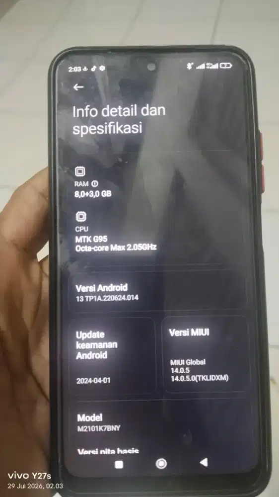 Hp redmi not10s ram 8+3/128