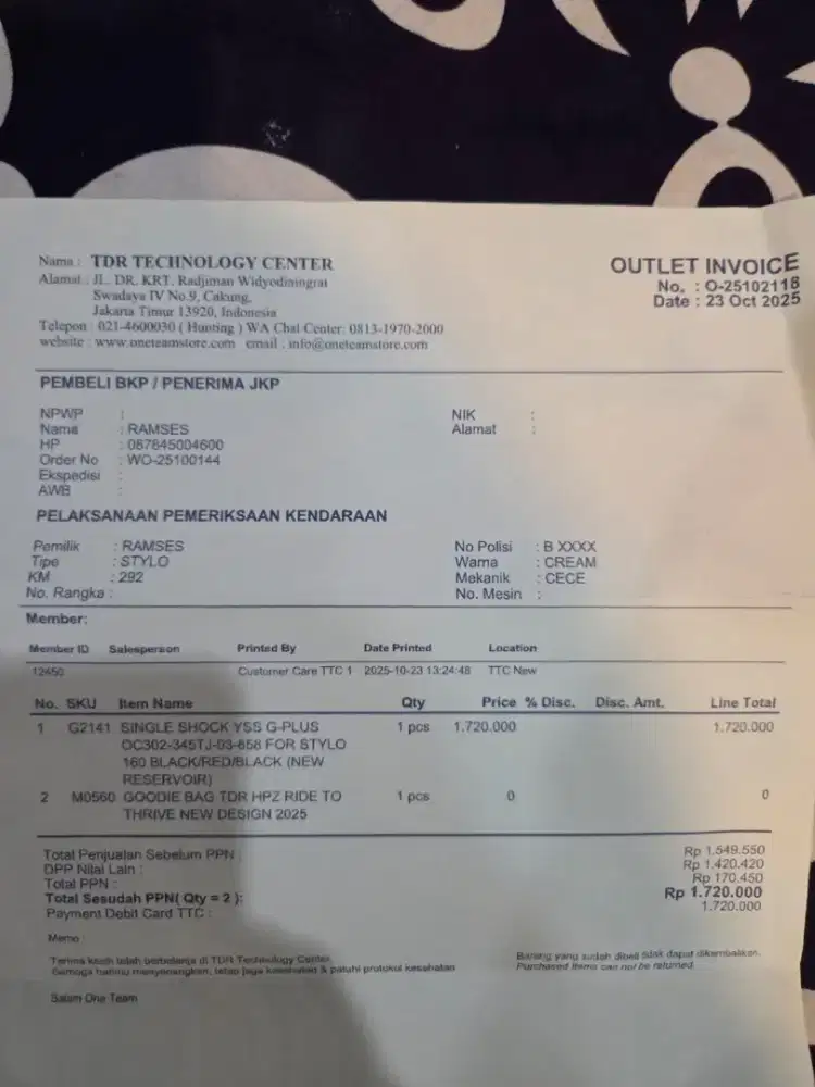 Dijual Shock YSS G-Plus Honda Stylo Asli
