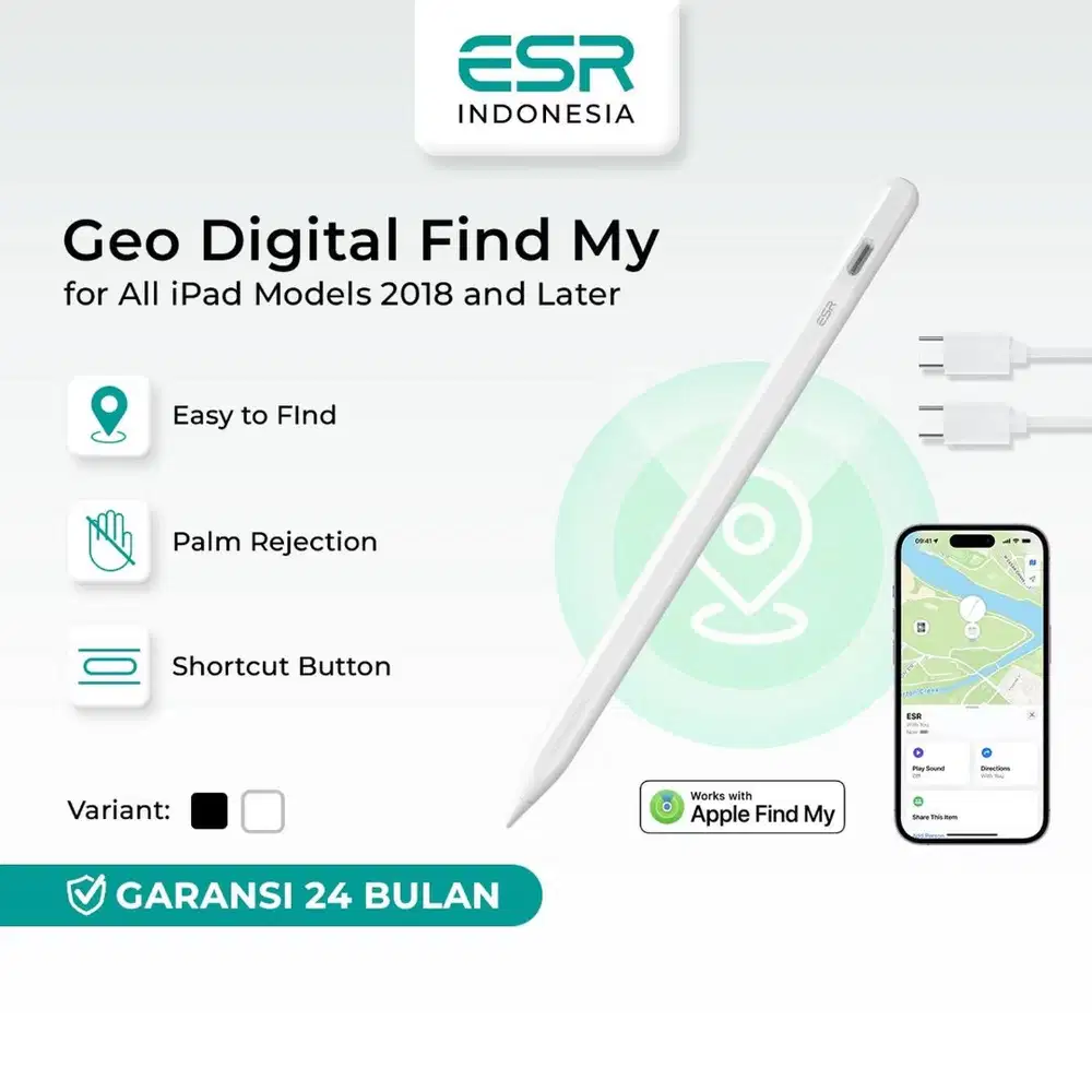 ESR Geo Digital Pencil with Built-in Find My Pencil iPad - White