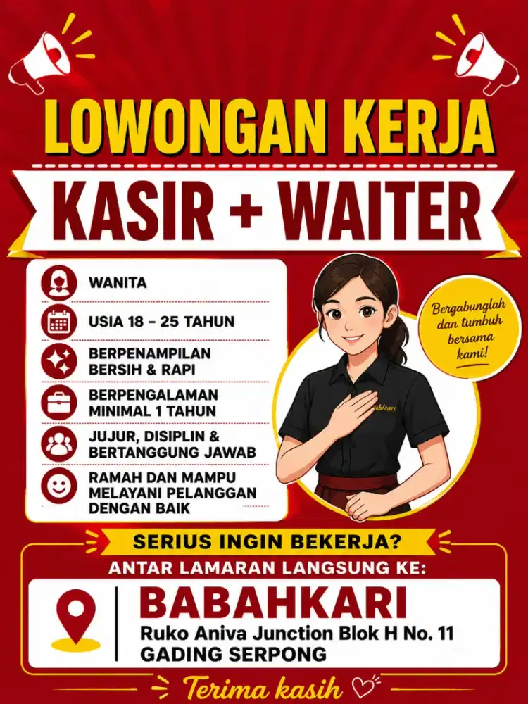 Loker Kasir Waiters staff kitchen