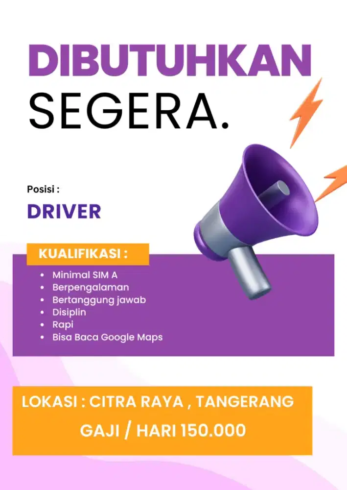 LOWONGAN KERJA DRIVER LAKI LAKI