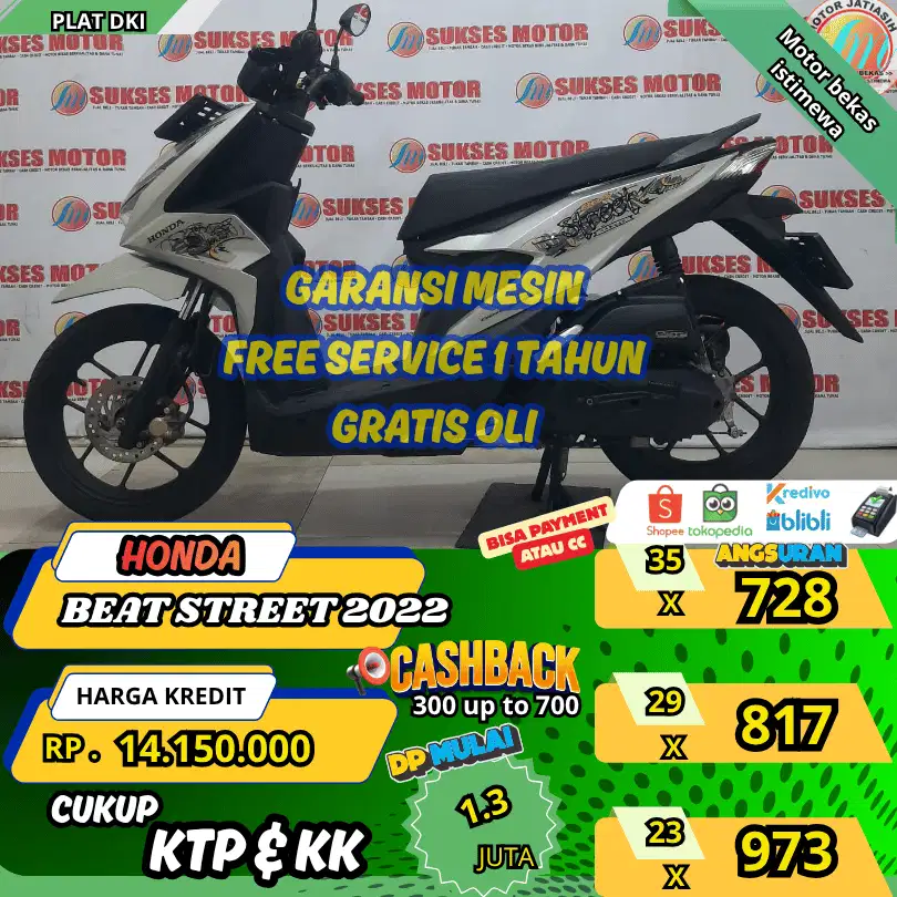 HONDA BEAT STREET 2022 DP ANGSURAN TERMURAH SYRT KTP&KK(SUKSESMOTOR)