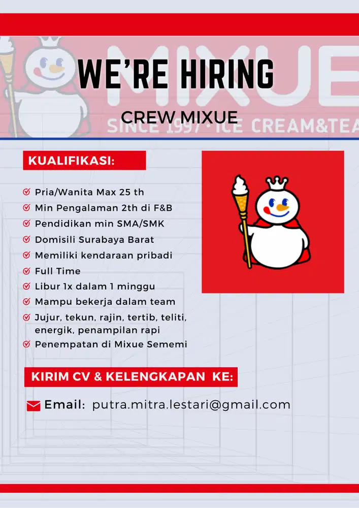 Crew Outlet Mixue Sememi Surabaya
