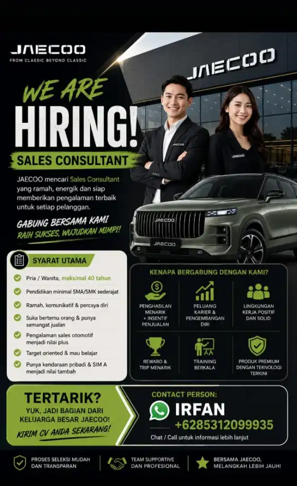 Lowongan sales Jaecoo kelapa gading