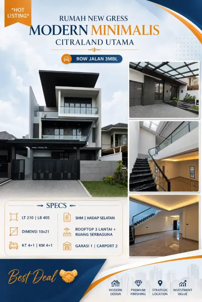 Rumah baru gress citraland utama row jalan lebar