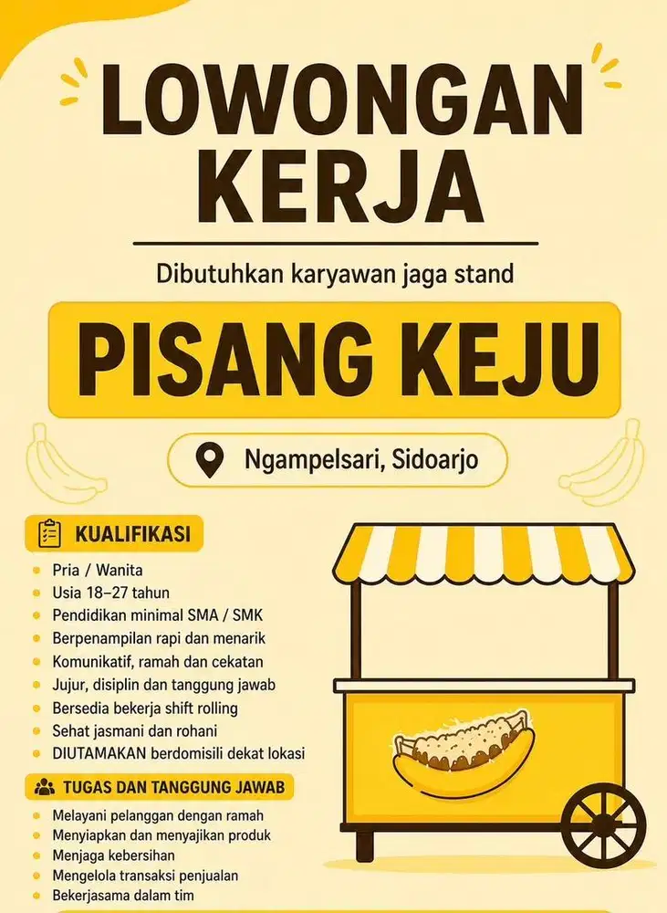 LOWONGAN KERJA JAGA STAND GORENG PISANG FULL TIME