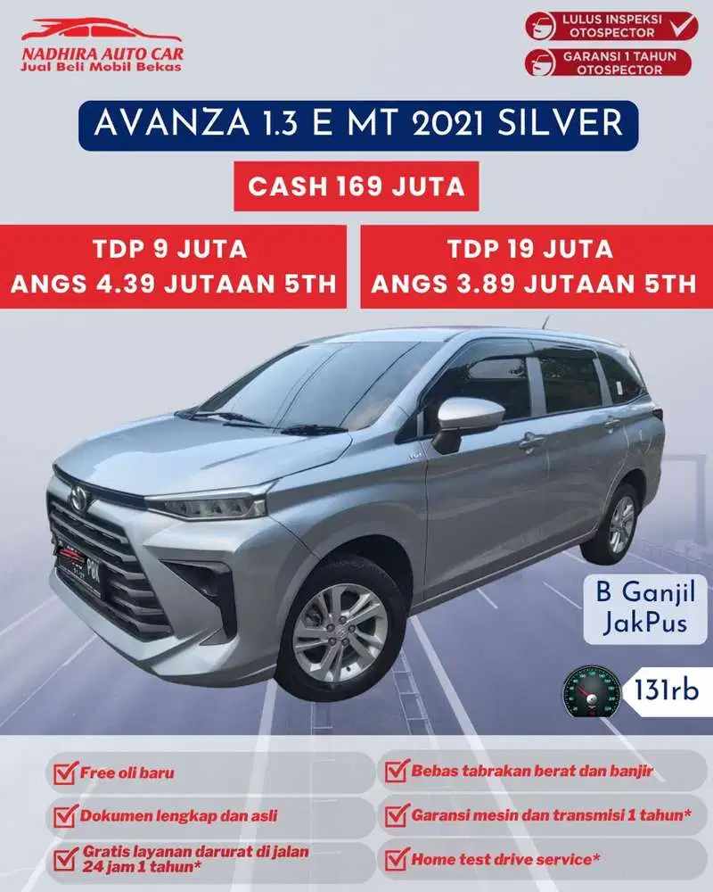 Angsuran 3 Jutaan Avanza 1.3 E MT 2021 Pemakaian 2022 Silver