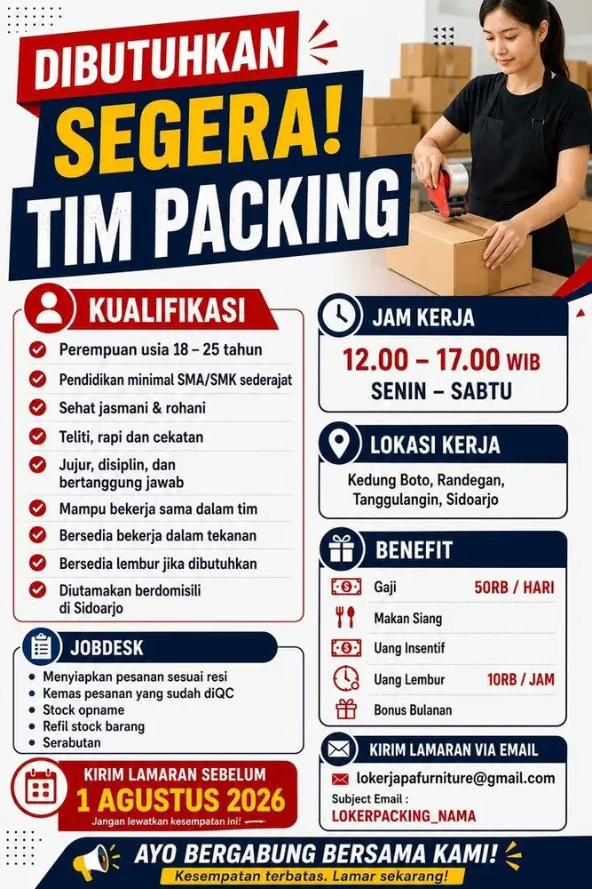 DIBUTUHKAN SEGERA PACKING SERABUTAN