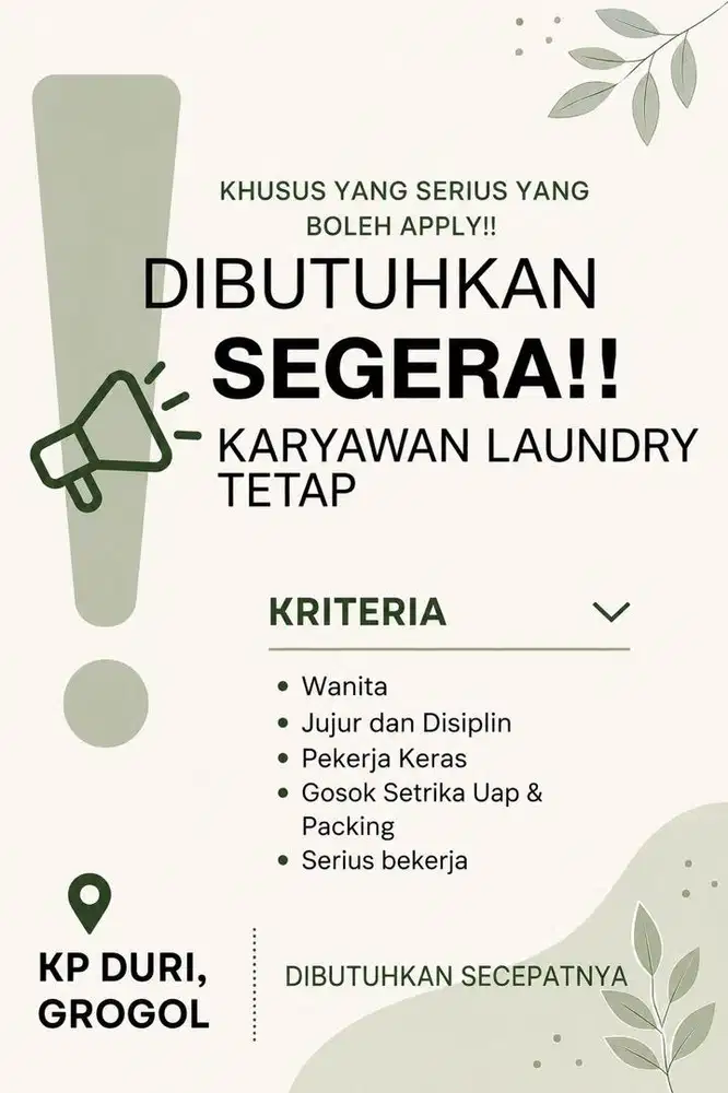 DIBUTUHKAN SEGERA KARYAWAN LAUNDRY