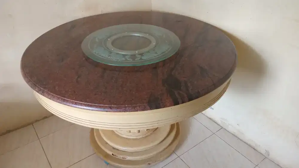 DI JUAL CEPAT MEJA MAKAN MARMER + LAZY SUSAN KACA